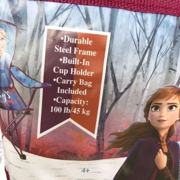 Camping Chair w/ Carrying Bag - Kids Up to 100 Pounds . Frozen II . Elsa & Anna - Picture 6 of 9